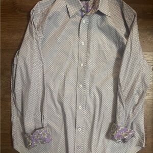 Bugatchi Men's Purple and White Geometric Shirt